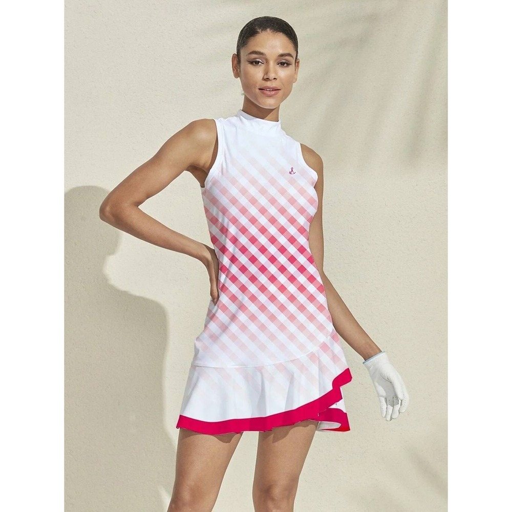 NWT Hyper-prep Ruffle 34.5 Inch Dress Women Large Pink Ombre Ruffle Hem UPF 50+